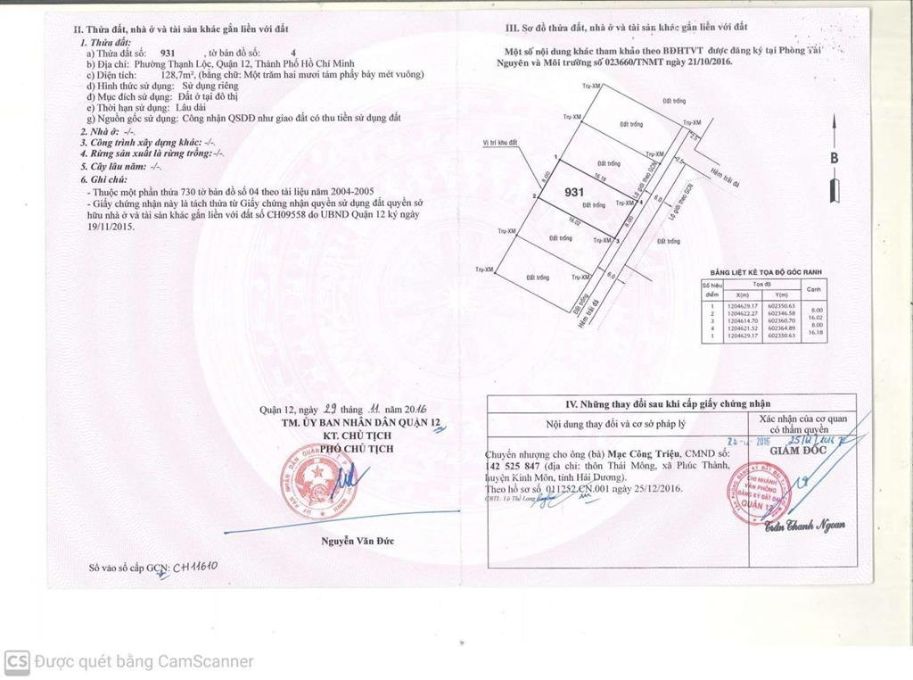 Bán đất tại đường thạnh lộc 47, quận 12, 7,8 tỷ, 130m2, mặt tiền 8m