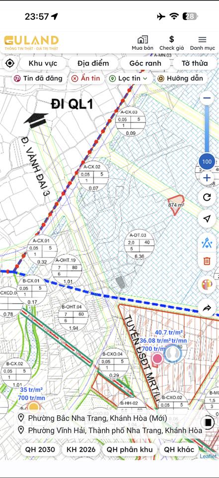 Bán đất mặt tiền đường lư giang  phước đồng  nha trang 10mx25m (cận kề làng đại học bắc hòn ông)
