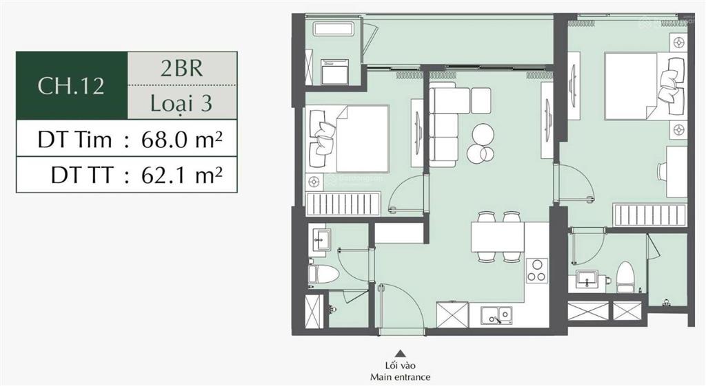 Chính chủ bán căn 2pn  2wc diện tích 62,1m2 trục 12 tòa a3 lumiere evergreen, tây mỗ