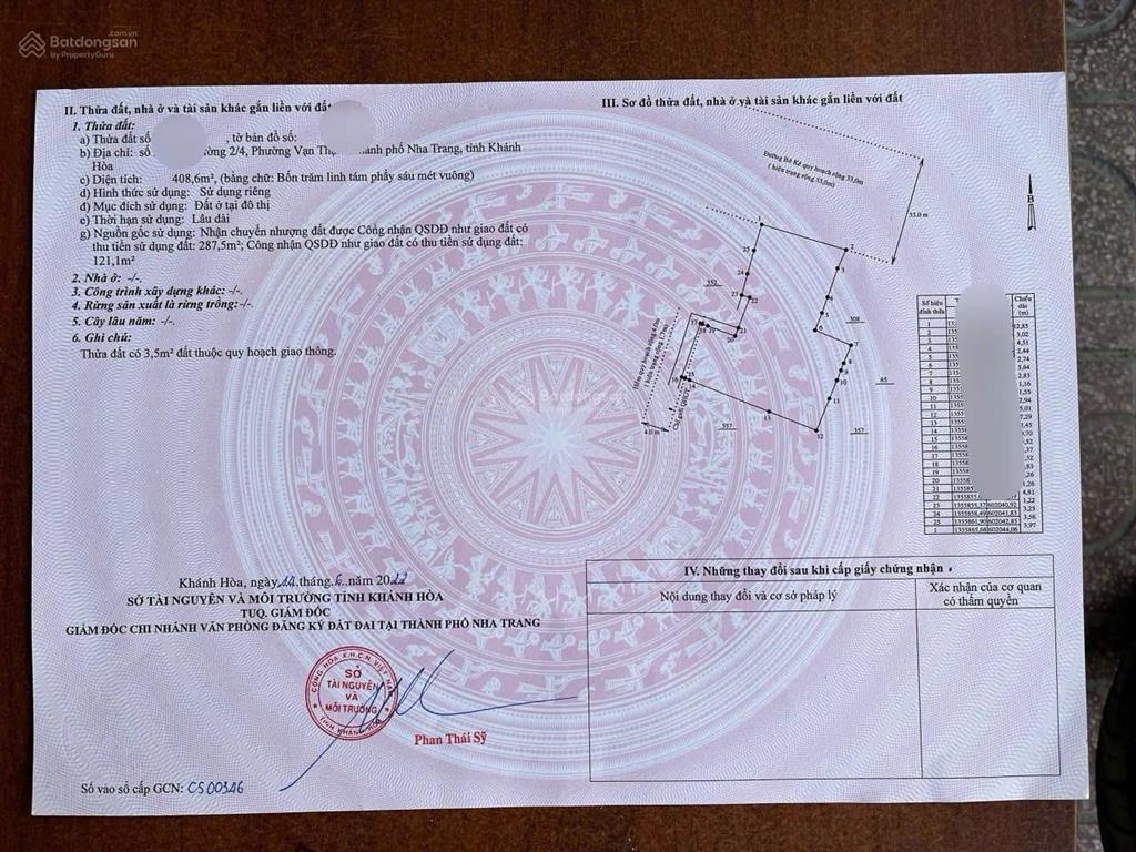 Bán 408,6m² mặt tiền đường xóm cồn, kdl nha trang, nở hậu rất đẹp, view sông view biển