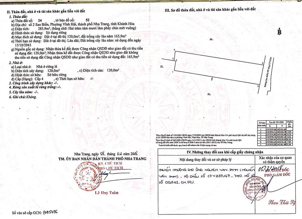 Bán đất 2 mặt tiền đường sao biển, vĩnh hải, nha trang, cách biển chỉ 250m