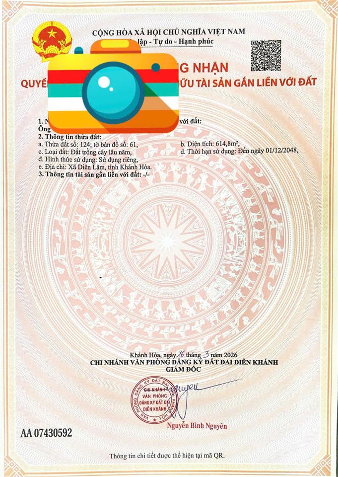 Mở bán lô đất đẹp  mặt tiền đường tỉnh lộ 8 diên lâm  diên khánh. tiện ích đầy đủ