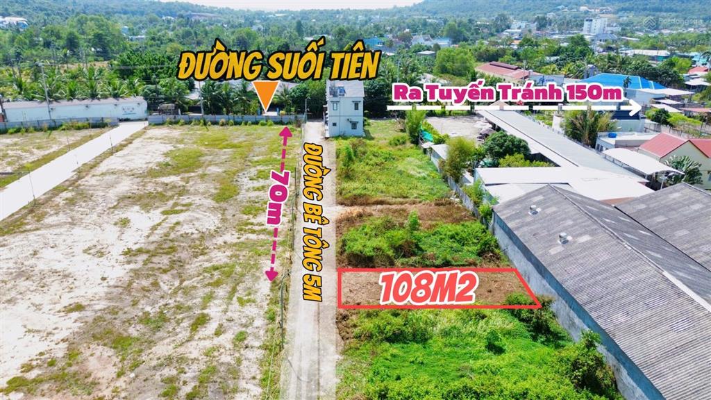 Bán đất 107.7m² kdc suối đá dương tơ, phú quốc đường bê tông 5m, tuyến tránh 3/2 chỉ 150m