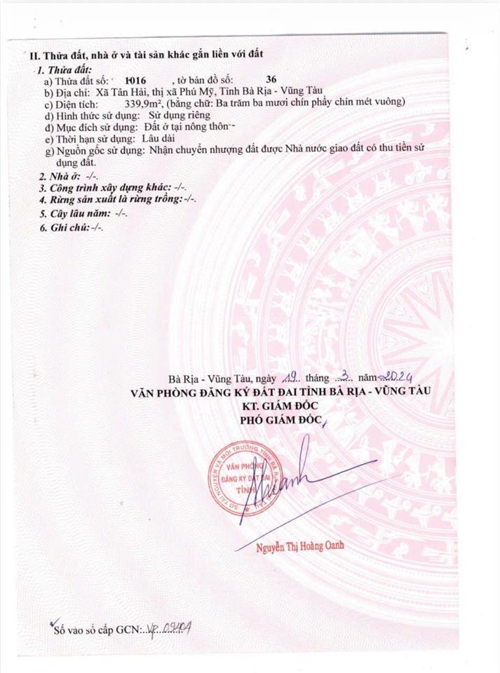 Bán đất p,tân hải thành phố hồ chí minh