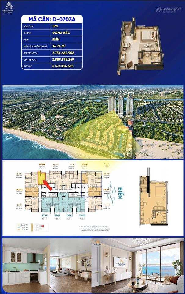 Bán căn hộ newtown giá rẻ  2,754 tỷ  view trực diện biển  0935 551 ***