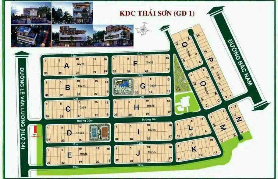 Bán đất sổ đỏ KDC Thái Sơn, lô C11,DT : 10x25 . Đg 12m . Giá: 65tr/m2