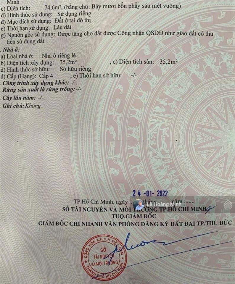 Đất 4x18,7 hẻm xe hơi đường ụ ghe, tam phú, thủ đức