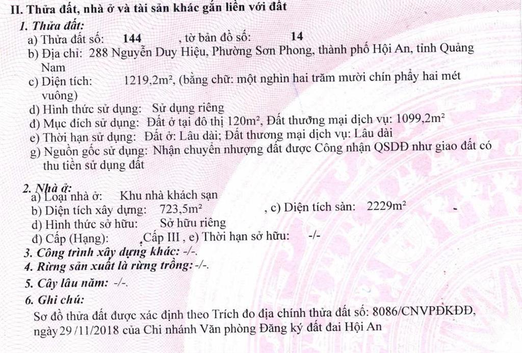 Ngân hàng thanh lý khách sạn 5 sao 2 khu, 137 phòng trung tâm hội an