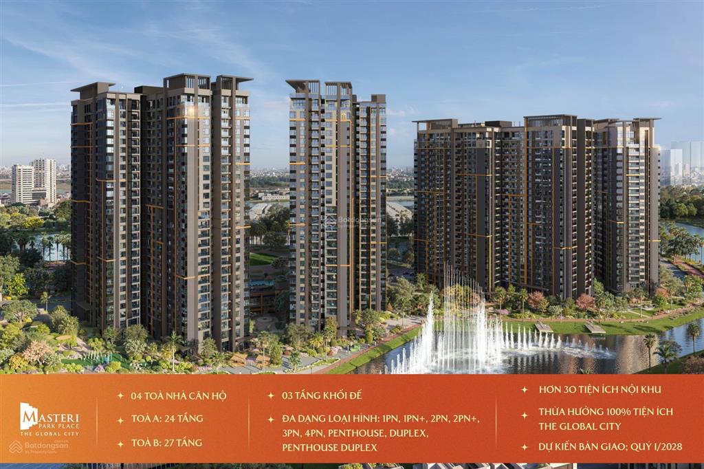 Căn hộ cao cấp masteri park place 1pn tầng cao view đẹp, giá gốc cdt đợt 1. thanh toán 30% nhận nhà