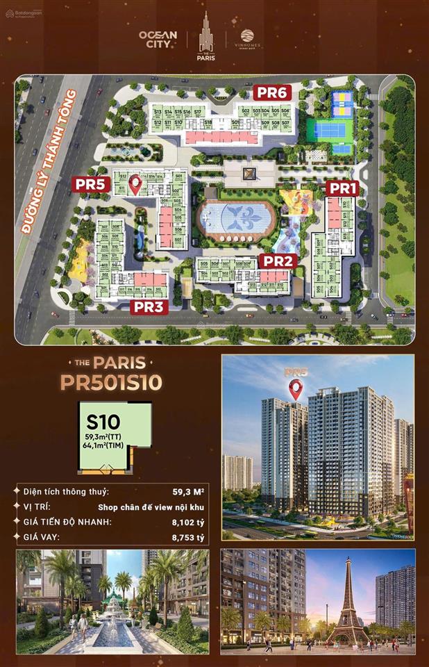 Shop chân đế the paris view nội khu 59,3m2 chỉ 8,102 tỷ vinhomes ocean park 0964 364 ***