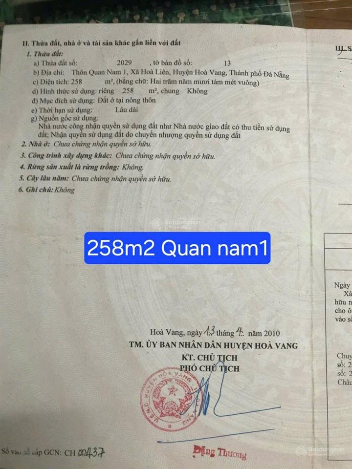 Bán đất tại xã hoà liên, huyện hoà vang, đà nẵng, 2,5 tỷ, 240 m2, thích hợp xây căn hộ.