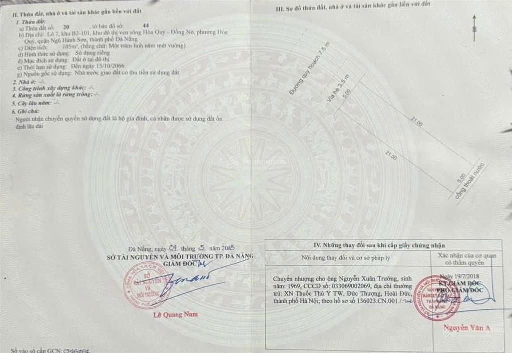 Bán đất nam hòa xuân đường phạm xuân thâm đối lưng minh mạng b2.101 lô 7 giá 4ty750.  0932 558 ***
