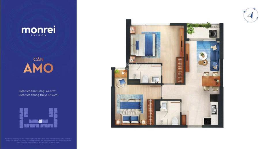 Suất ngoại giao monrei saigon  căn 2pn giá tốt thanh toán 15% nhận nhà