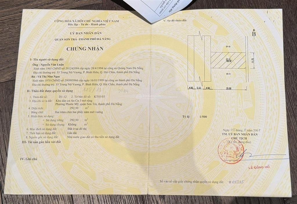 Lô đất mặt tiền lê mạnh trinh 292,5m2 sát biển mỹ khê sơn trà đà nẵng