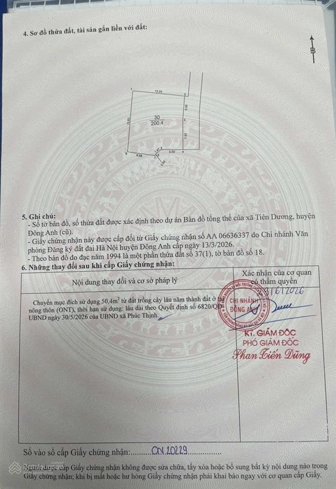 Bán 80m2 thôn lương lỗ  xã phúc thịnh  tp hà nội (xã tiên dương  huyện đông anh cũ). s = 80m2