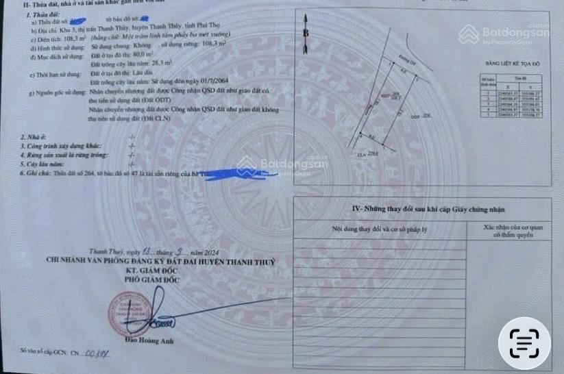 Lô góc thị trấn thanh thuỷ 108m sẵn giếng khoáng nóng chỉ 2,x tỉ