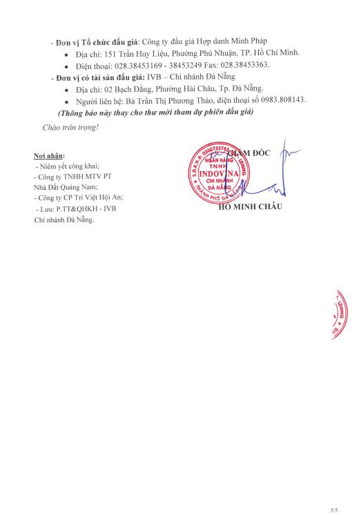 Ngân hàng tnhh indovina bán đấu giá tài sản căn hộ cao cấp tại dự án the pearl hội an, tp đà nẵng