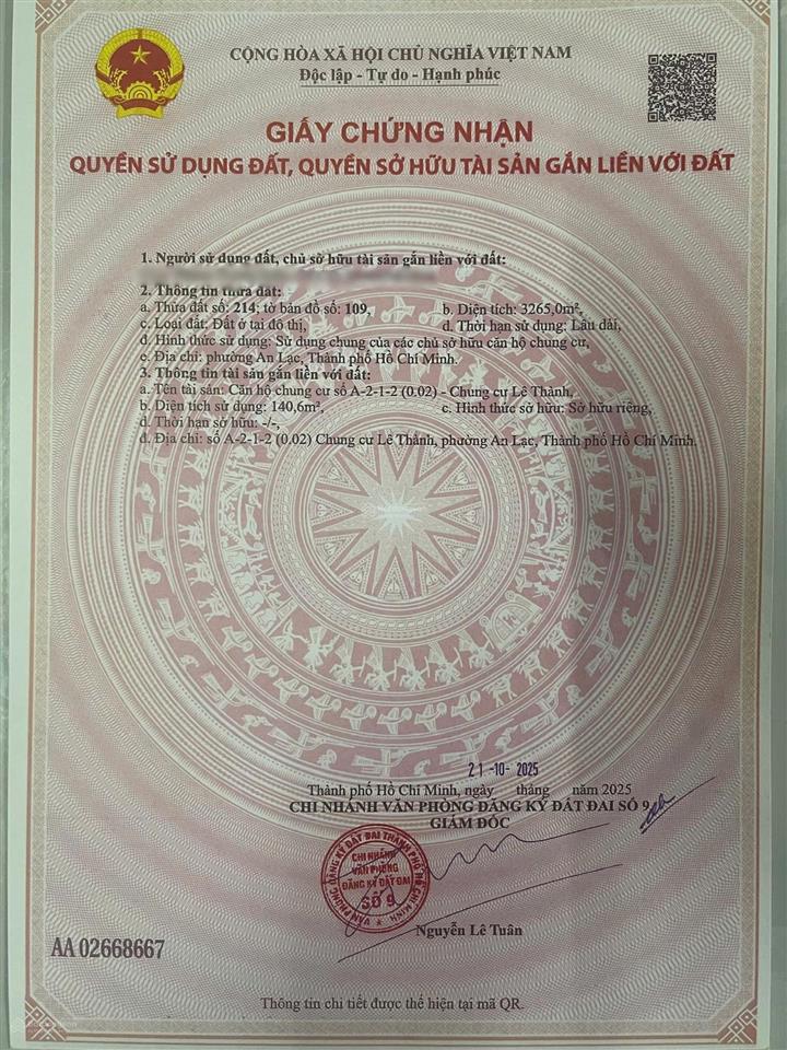 Chính chủ cần bán căn hộ trệt + 1 lầu chung cư lê thành, phường an lạc, tp. hồ chí minh