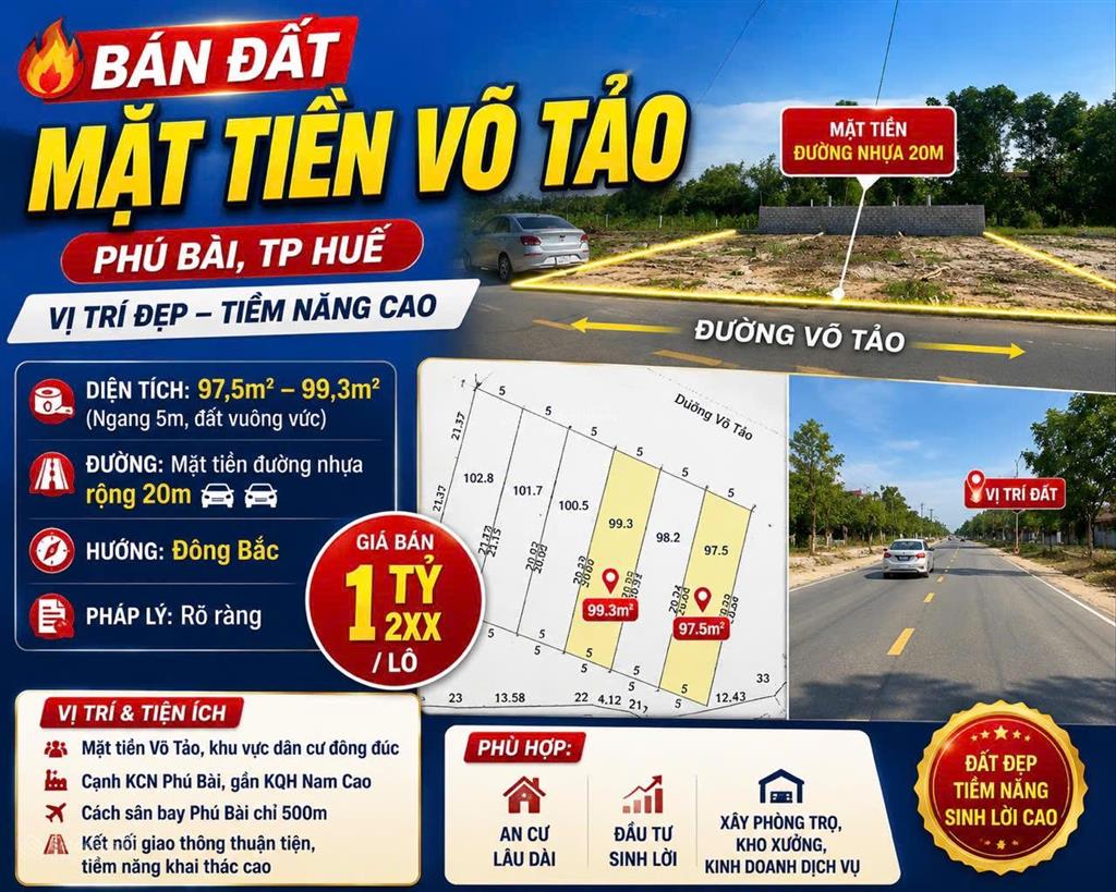 Bán đất mặt tiền võ tảo phú bài, tp huế