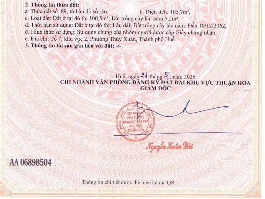 Đất kiệt ô tô 106 minh mạng, thủy xuân, tp huế