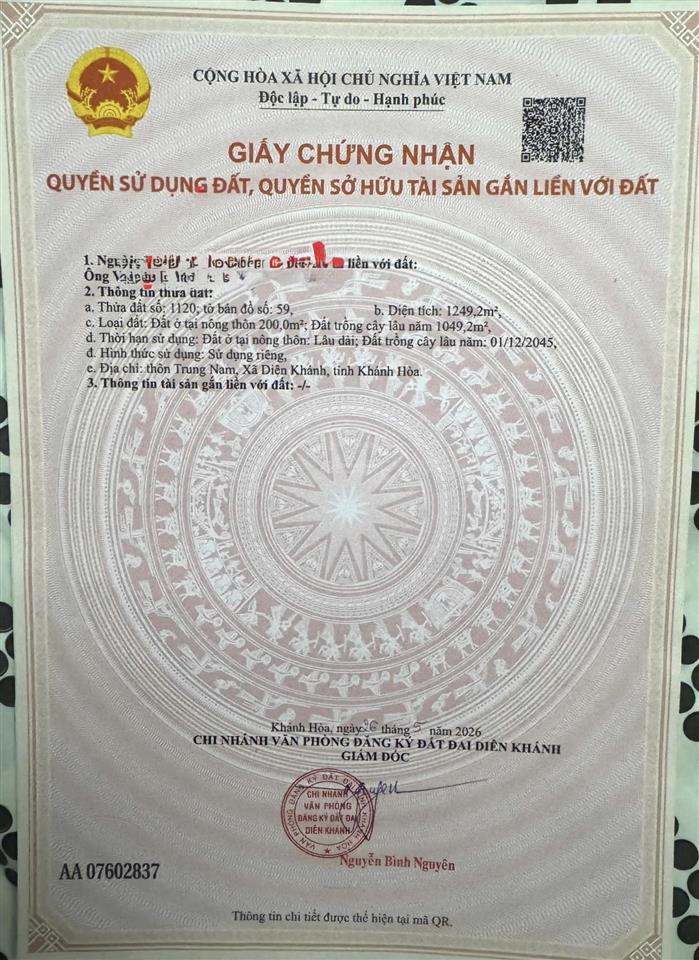 Đất 1.249m diên khánh, khánh hòa | sát đường võ nguyên giáp | 3 mặt tiền đường