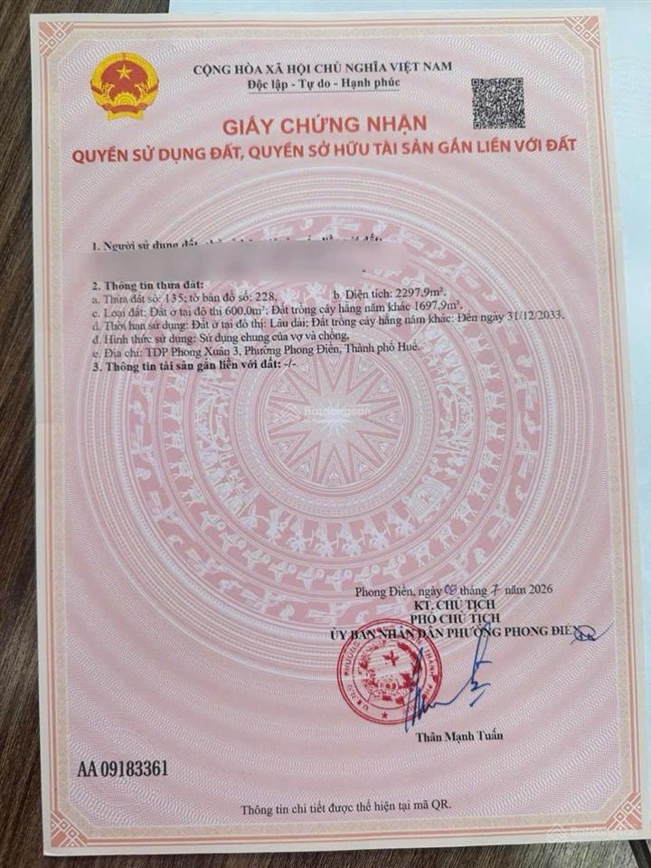 Bán đất 2 mặt tiền tỉnh lộ 11b, phường phong điền, tp. huế  giá rất tốt