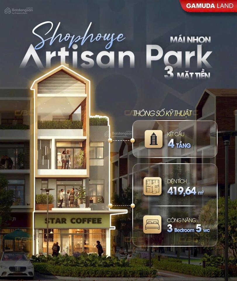 Em pkd cđt gamuda land  shophouse artisan park 2 mặt tiền  ưu đãi 15%  trả chậm 5 năm
