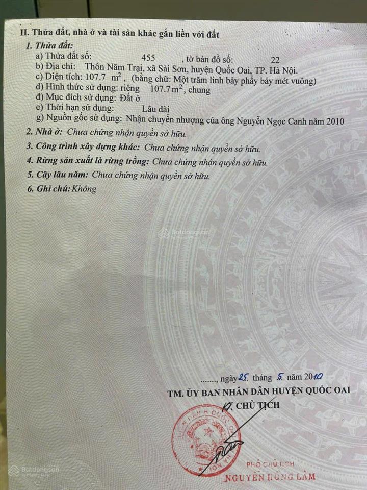Chính chủ gửi bán đất năm trại, sài sơn, quốc oai.