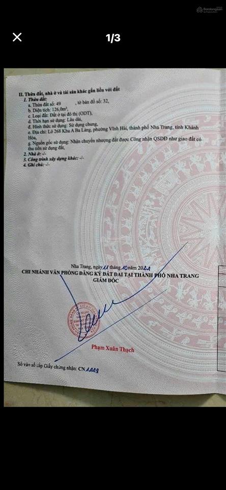 Bán đất nguyễn khánh toàn bắc nha trang 126m2 ngang 6m cách biển 200m giá 125tr/m2
