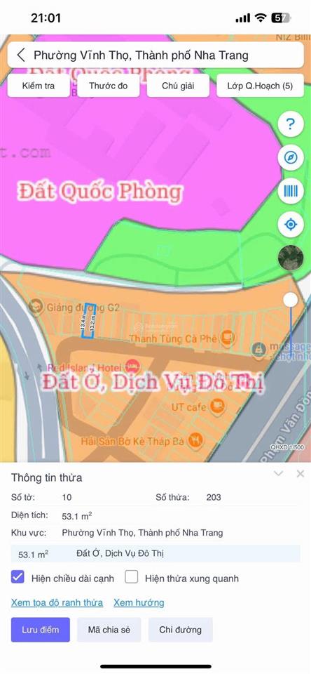 Bán đất mặt tiền hòn đỏ 53m², đường 10m, gần biển hòn chồng giá tốt, phù hợp kinh doanh đầu tư