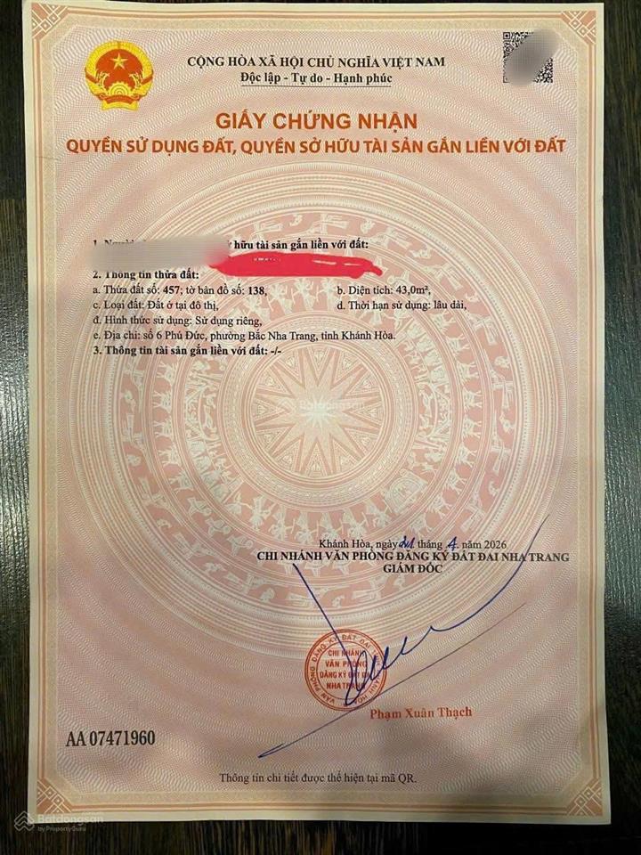 Bán đất mặt tiền phú đức bắc nha trang gần biển 43m² ngang 5,16m đường 10m giá 4,2 tỷ gần mxt 400m!