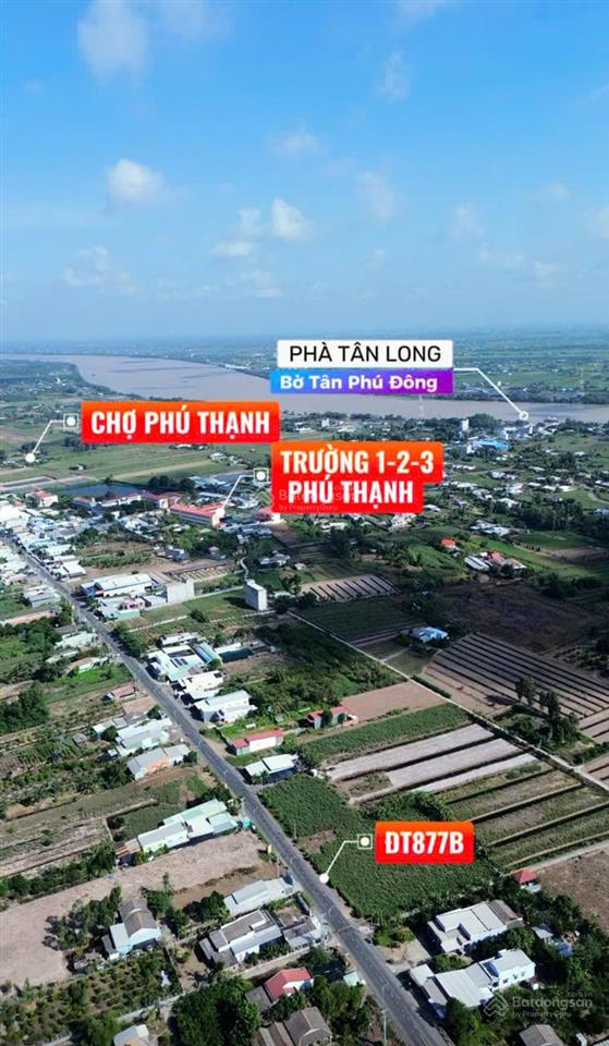 Đất thổ cư trung tâm chợ phú thạnh gần phà tân long  tân phú đông tg giá  165 triệu/nền