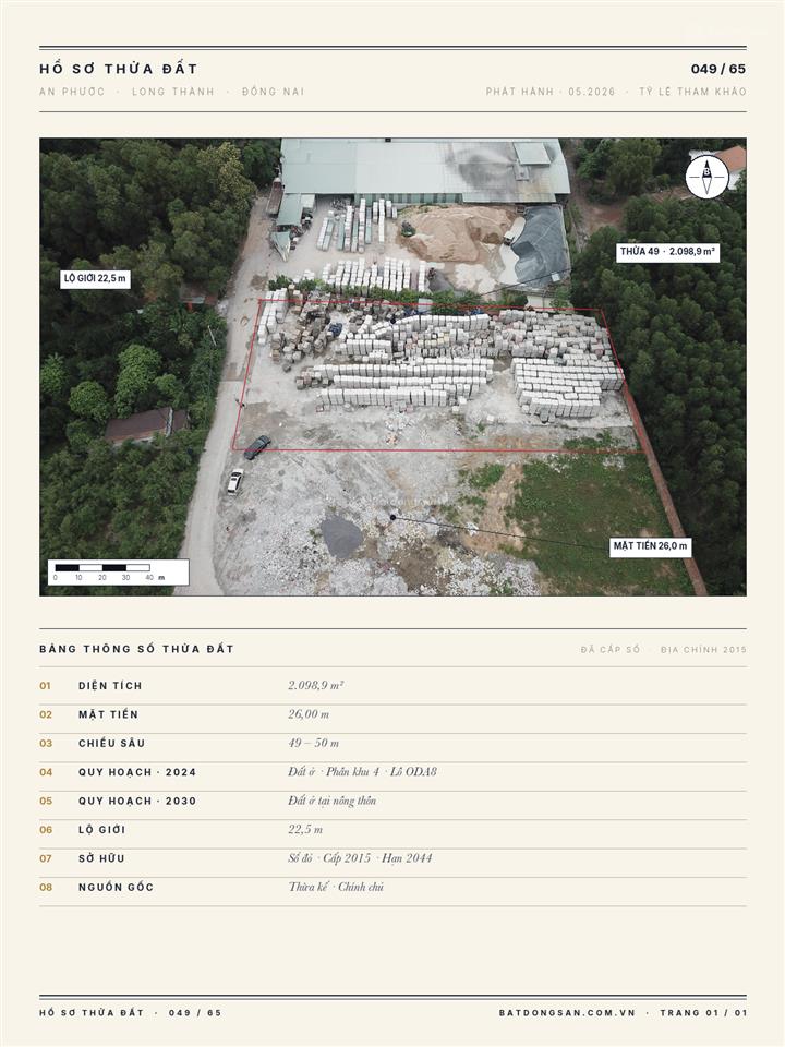 Chính chủ bán 2.098m² đất an phước, long thành  qh đất ở oda8, gần sân bay
