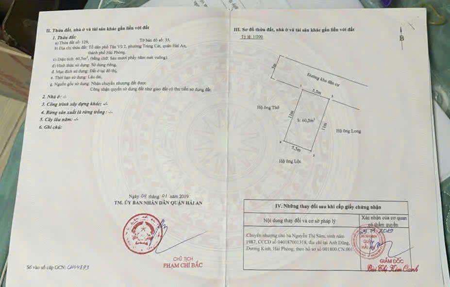 Bán đất Tân Vũ 2 Tràng Cát dt 60,5m2 đường rộng 5m $$$ chỉ 30,5tr/m2. 