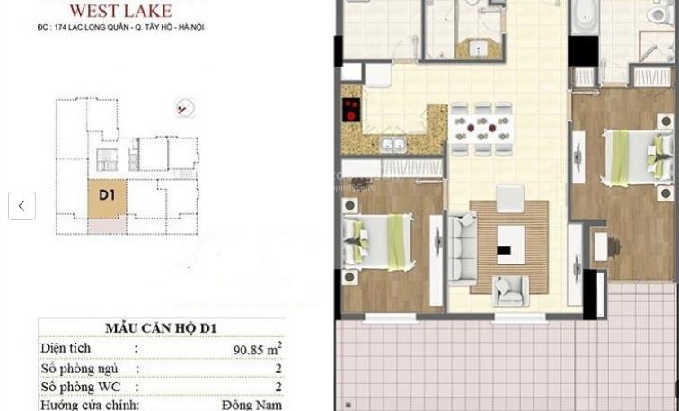 Bán cc oriental westlake lạc long quân, tây hồ, 7,3 tỷ, 91m2, 2pn, 2wc