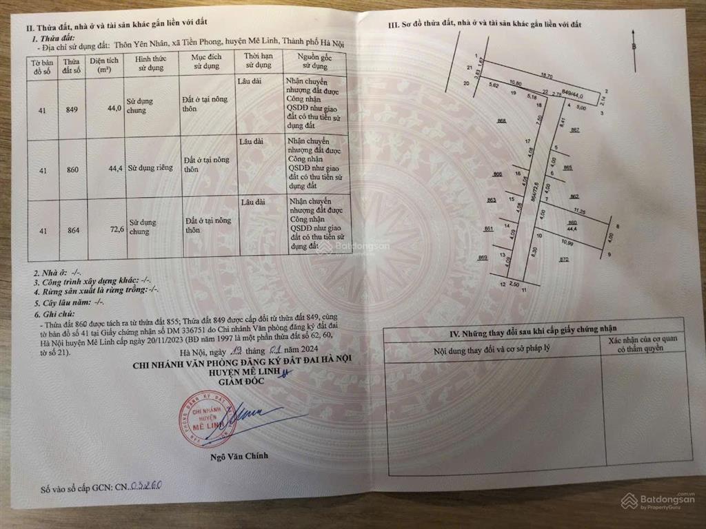 Cần bán 44,5m2 cách trường mầm non bìa làng yên nhân chỉ 150m2 giá 3.150tr tiền phong mê linh hn