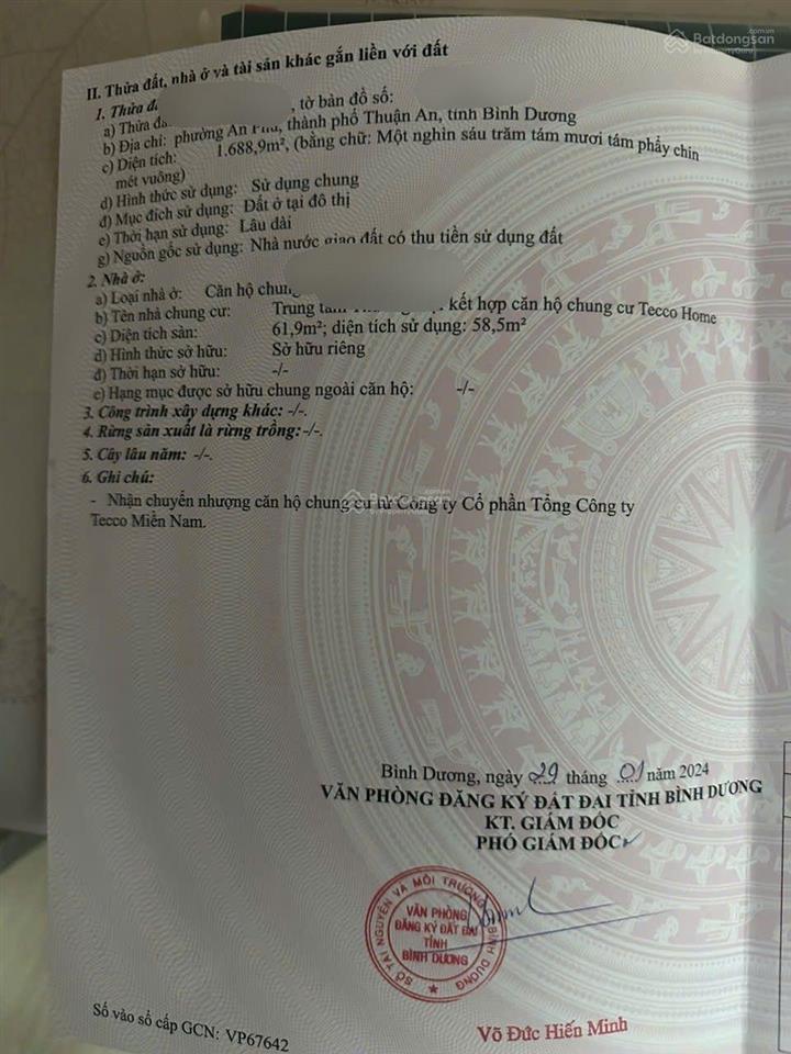 Cần bán gấp căn hộ tecohome 62m2,giá 1ty550 ngã 6 an phú thuận an bình dương