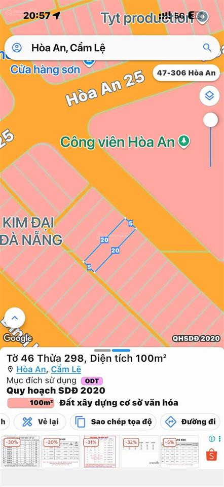 Bán đất đẹp đối diện công viên  hoà an 24
