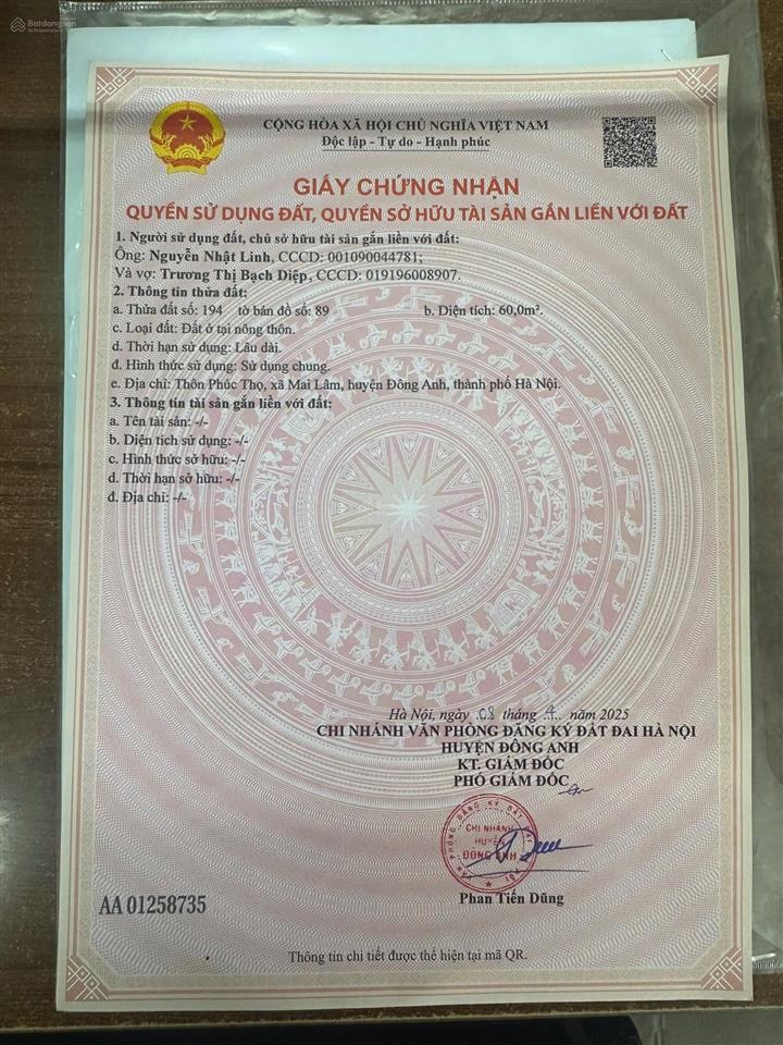 Cần bán gấp đất tại mai lâm, xã đông anh, 60m2, mặt tiền 7,2m, giá 9,5 tỷ, liền kề vinhomes