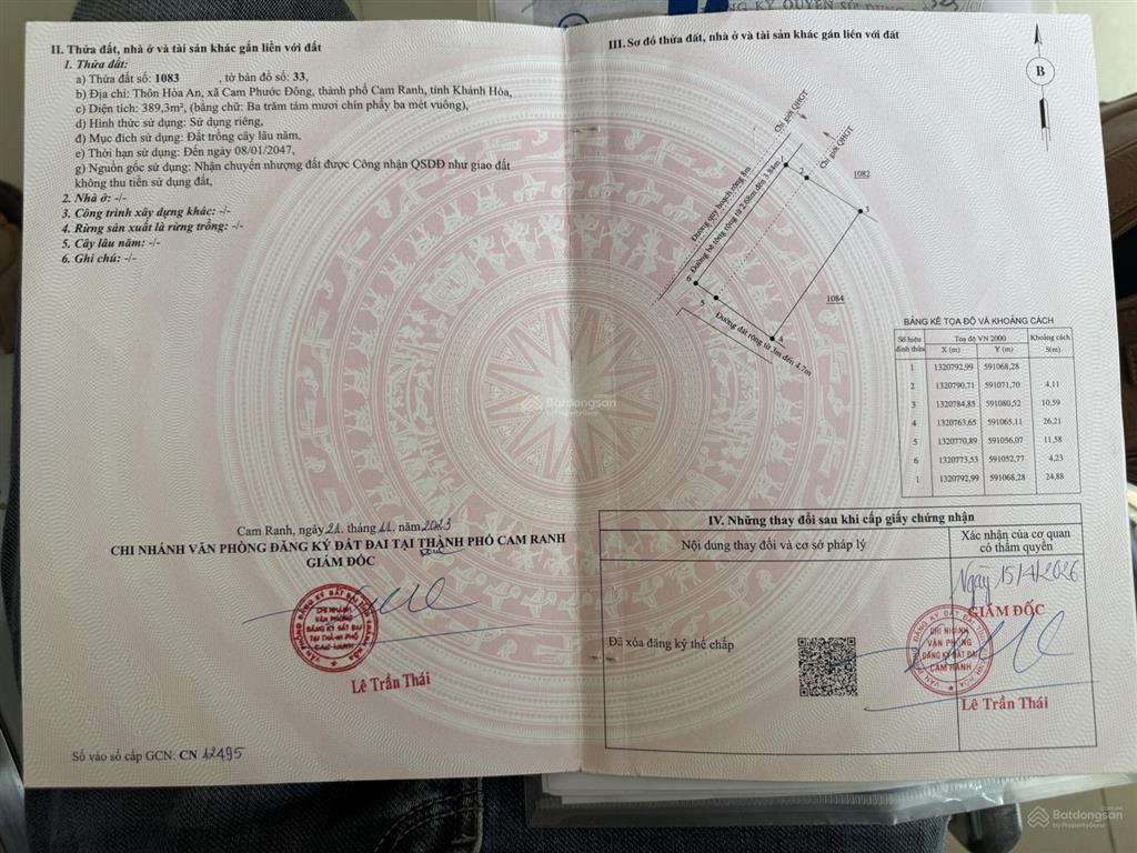 Bán đất 2 mặt tiền tại phường ba ngòi, cam ranh. giá 1,3 tỷ cho diện tích 389,3 m2