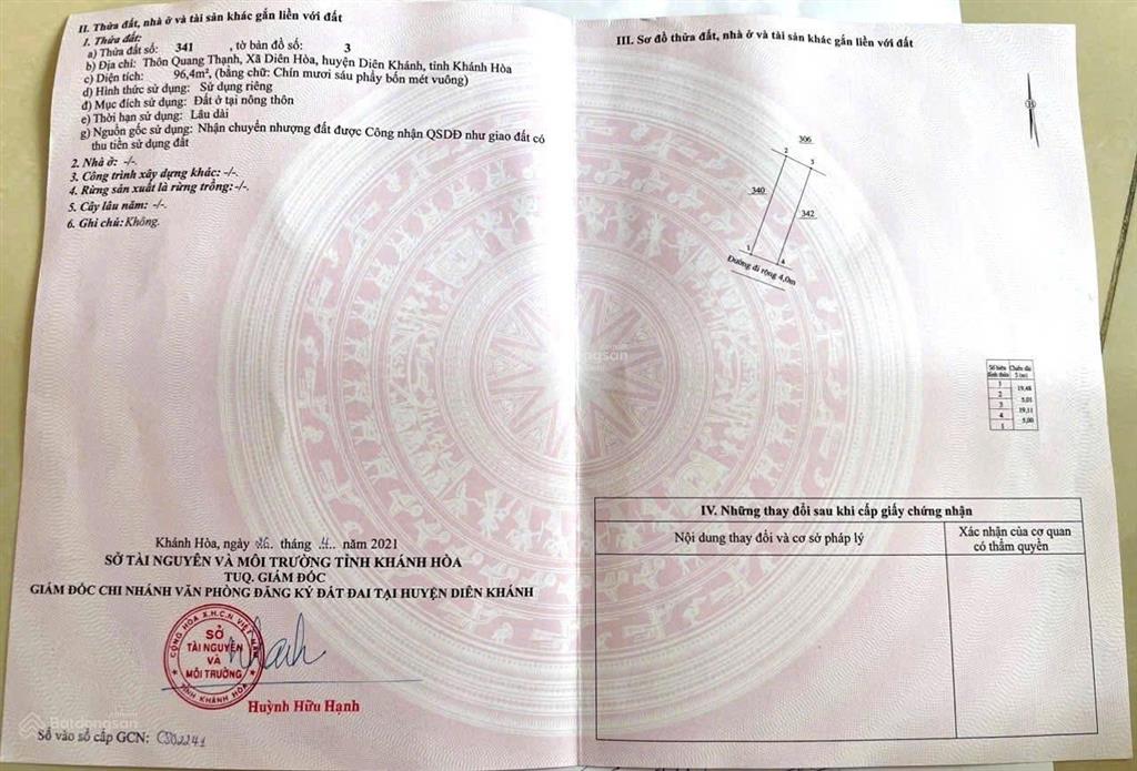96,4m2 đất diên lạc chỉ 750triệu  lời ngay 100triệu so với giá các lô bên cạnh