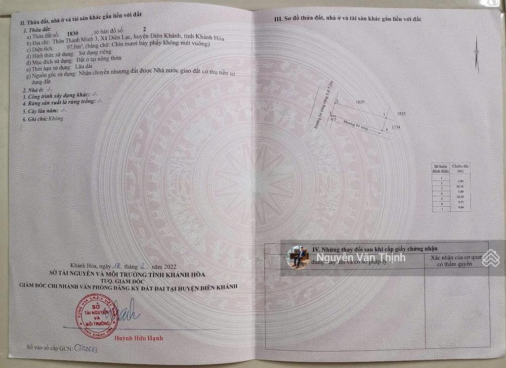 Bán đất ngay trung tâm hành chính mới diên lạc sát đường n3 97m2 1tỷ350