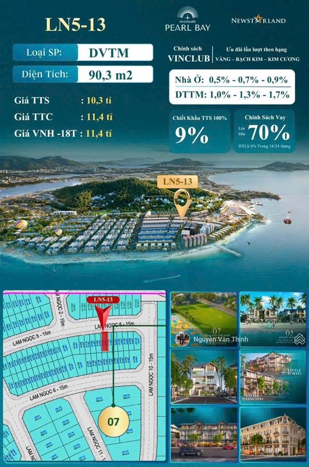 Ln5  13 ở vừa kinh doanh sổ 50năm tts chỉ 10tỷ390tr vinhome pear bay bàn giao full tầng 1