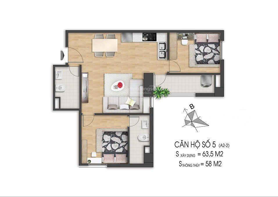 Chính chủ chuyển chỗ ở cần bán gấp căn hộ chung cư 2pn tân tây đô diện tích 63,5m² giá 3,2 tỷ