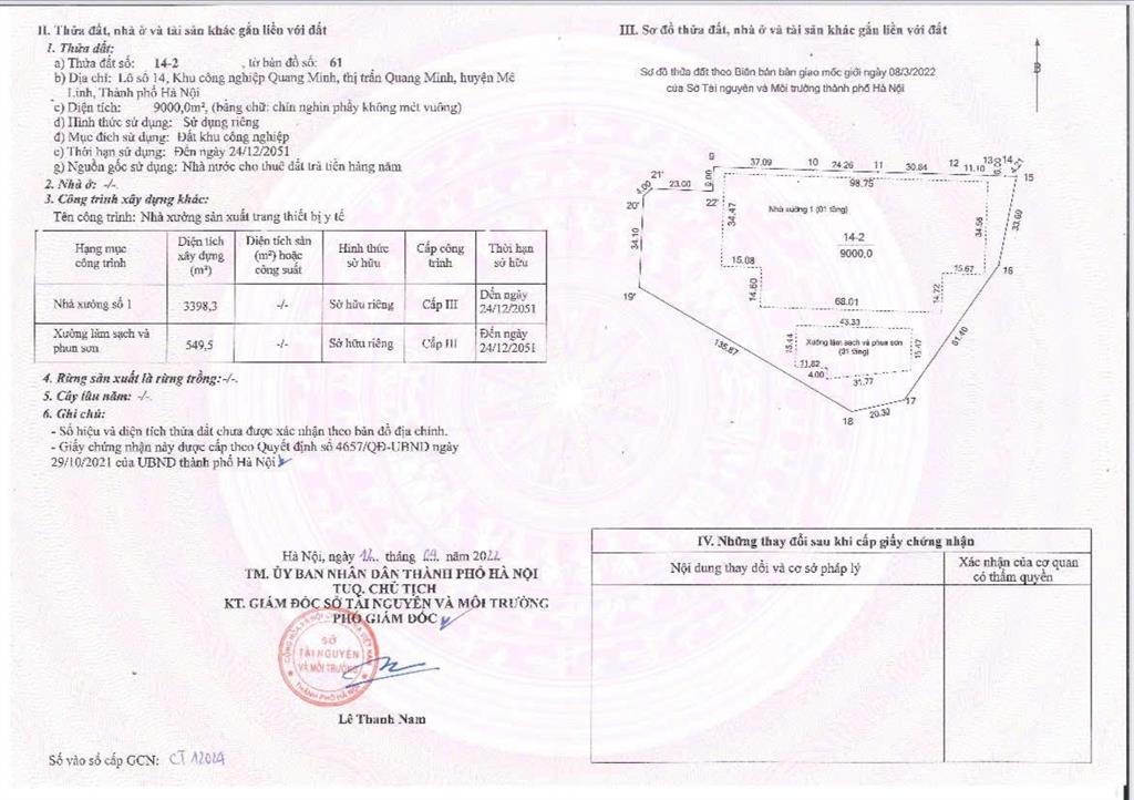 Chuyển nhượng kho xưởng 18.000m2  khu công nghiệp quang minh  hà nội  sẵn nhà điều hành