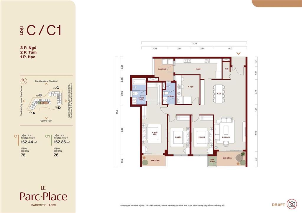 Mở bán căn 3pn+ tòa b, 162m2 view trực diện công viên, 2 slot đỗ xe định, thanh toán chỉ 25%
