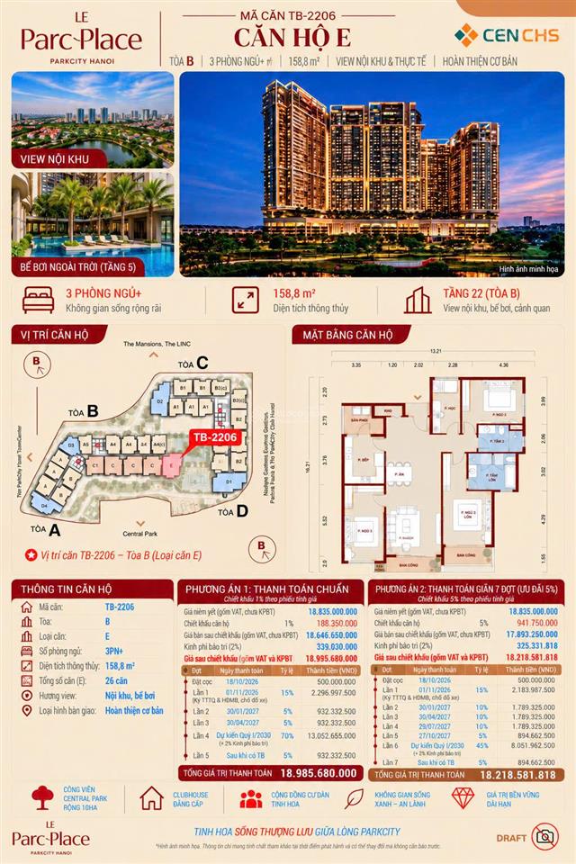 Tb  2206 | tòa b | loại e chỉ 26 căn trong toàn dự án!