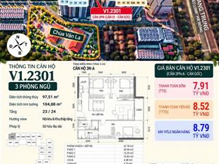 Giá thanh toán luôn 7,91 tỷ sở hữu căn hộ 3pn góc tầng trung view thành phố
