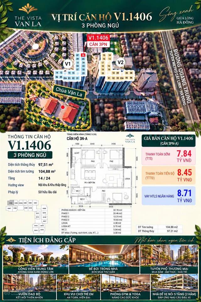 Mở bán căn góc 3pn view biệt thự vốn tự có ban đầu chỉ từ 1,3 tỷ tương đương 15%. htls 24 tháng