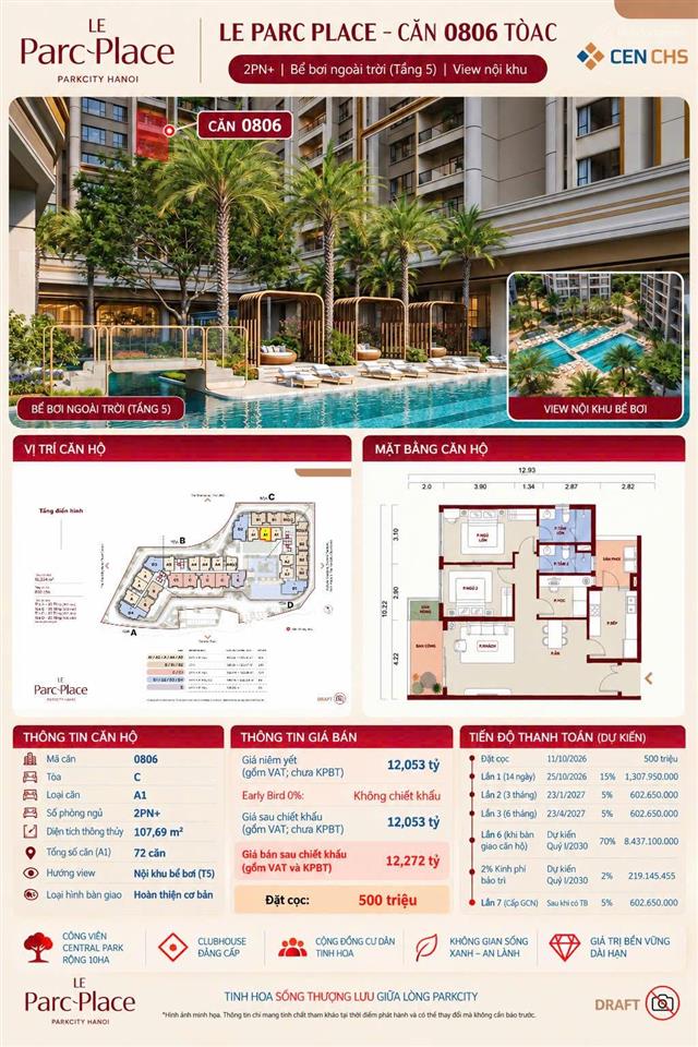 Cđt mở bán căn hộ 2pn view trực diện bể bơi nội khu giá tốt tầng 8